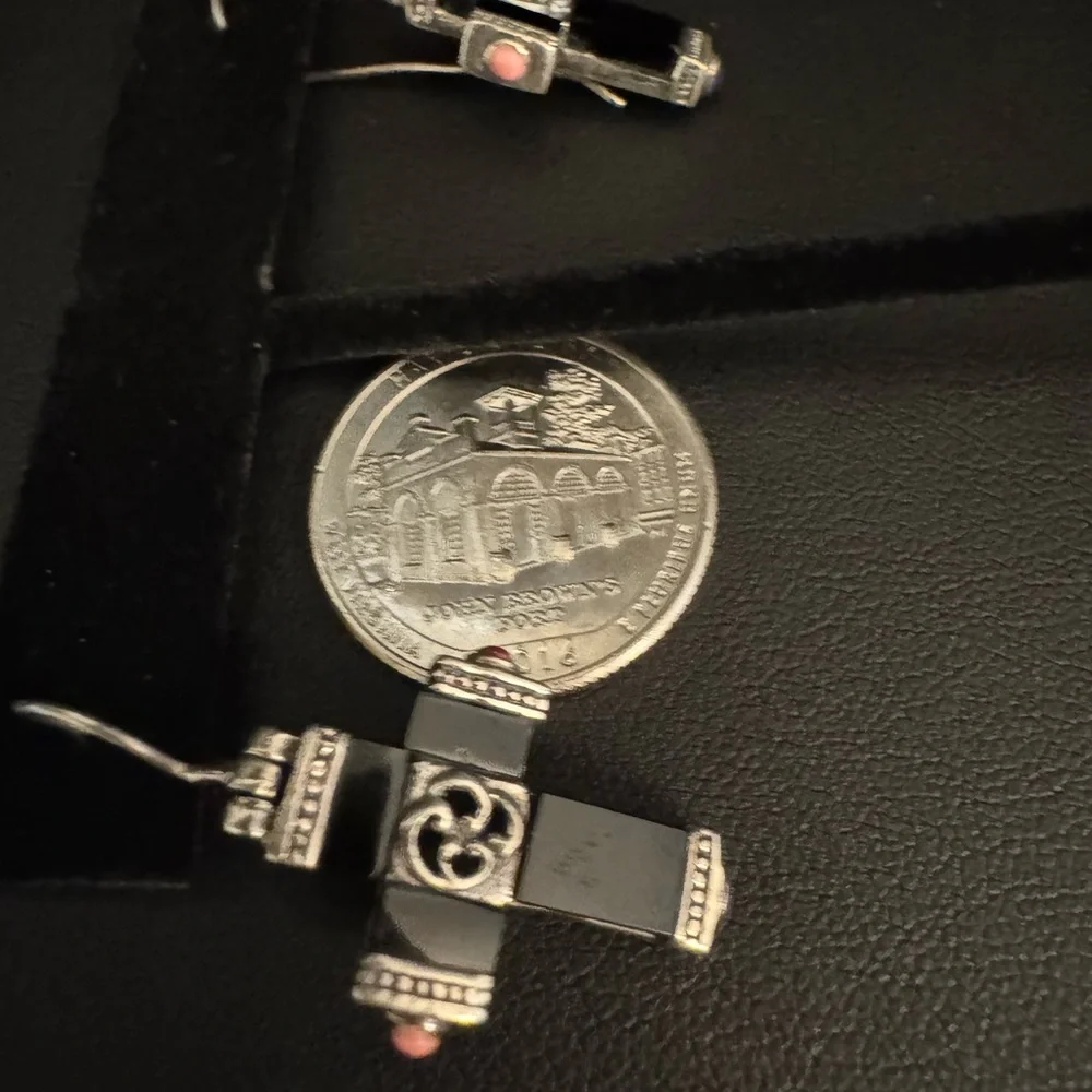 Elegant sterling Silver and Black onyx‎ Cross Earrings